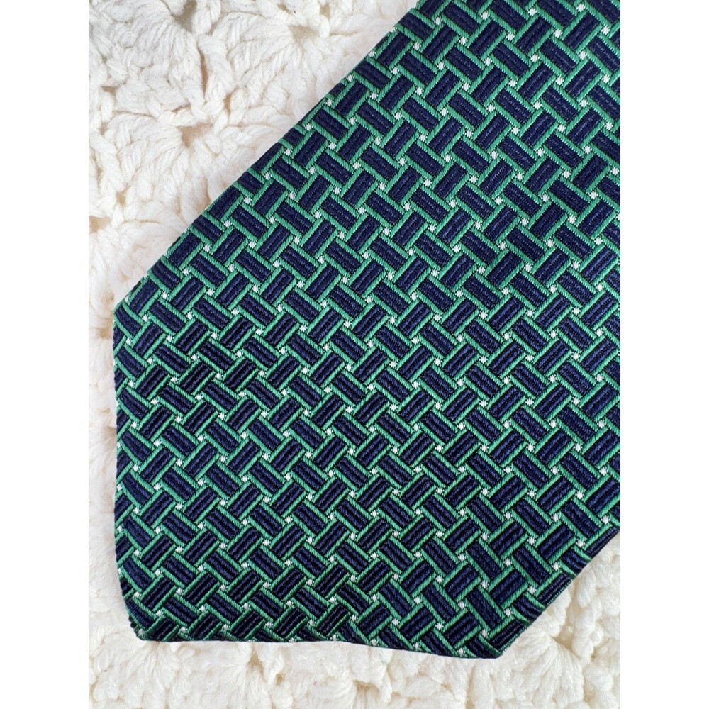 Vtg Evan-Picone Men's Silk Tie Textured Wide Navy Blue Green 4" x 58" EUC USA